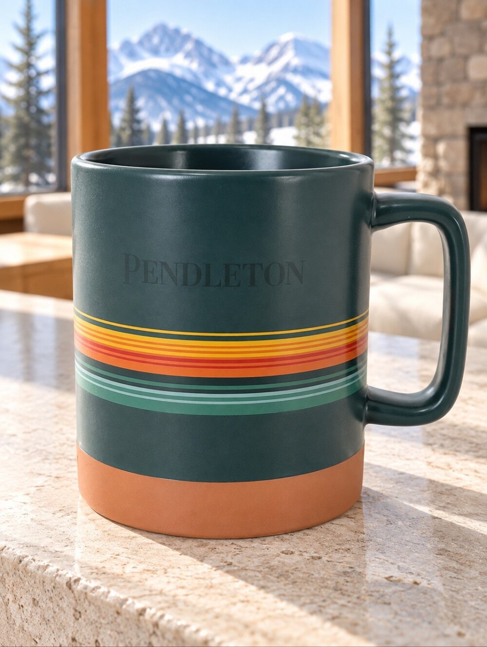 Pendleton Hazel Creek Striped Stoneware Mug Green 18 oz 533 mL